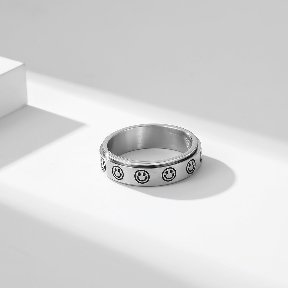 Bague de méditation smiley mimi en acier inoxydable argent par créatival