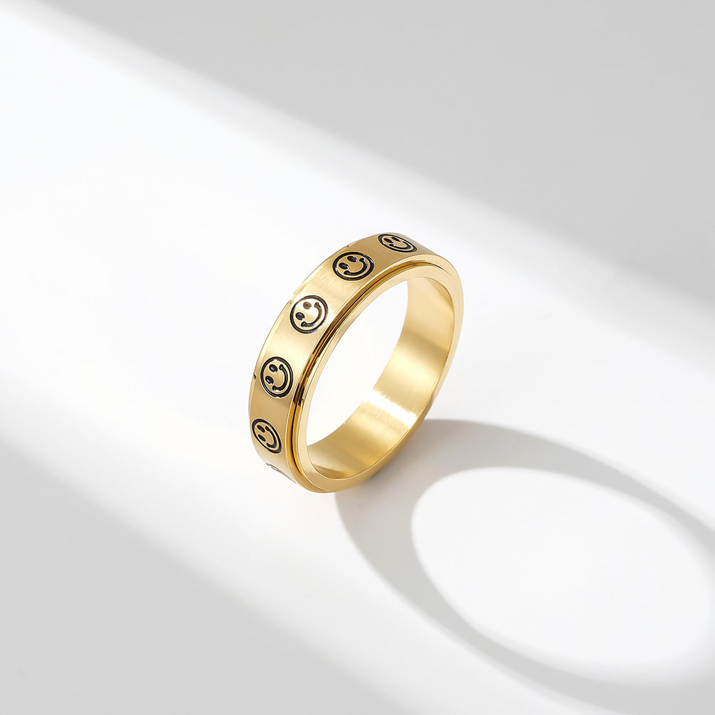 Bague de méditation smiley mimi en acier inoxydable or par créatival