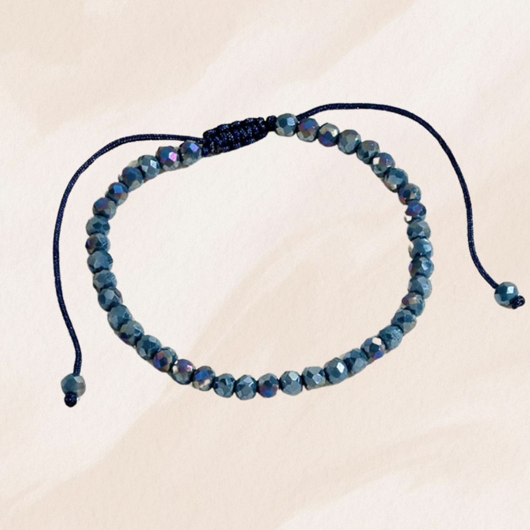 Bracelet ajustable à billes bleu