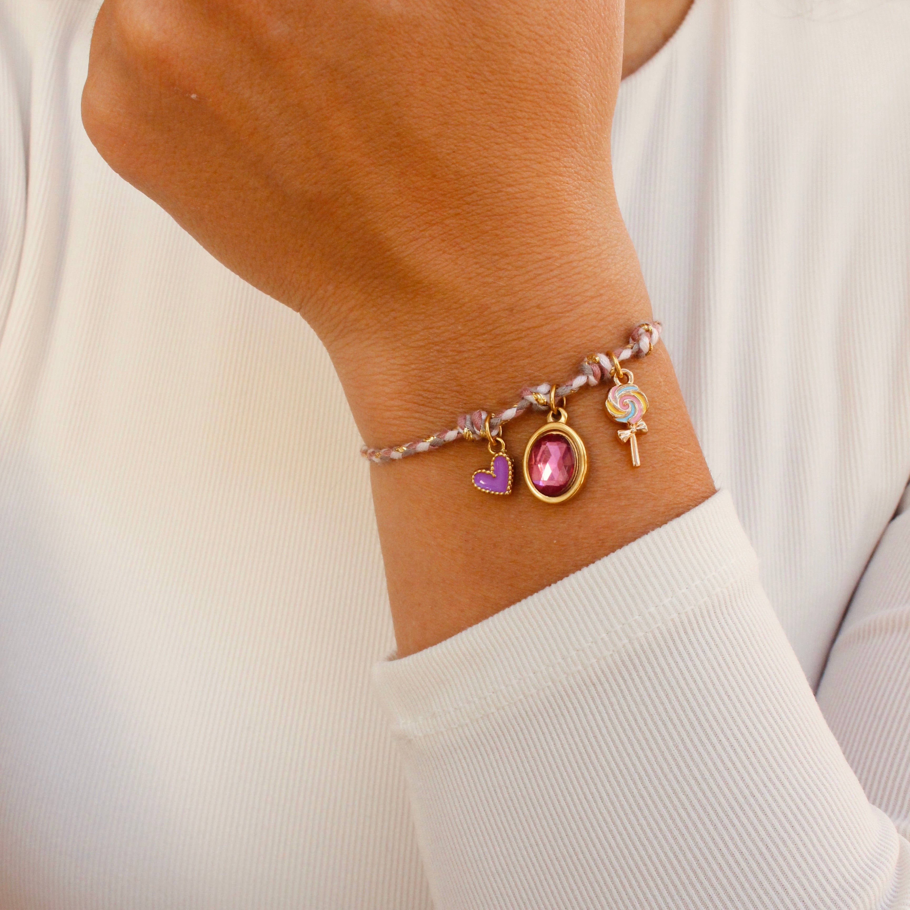 Bracelet corde ajustable rose