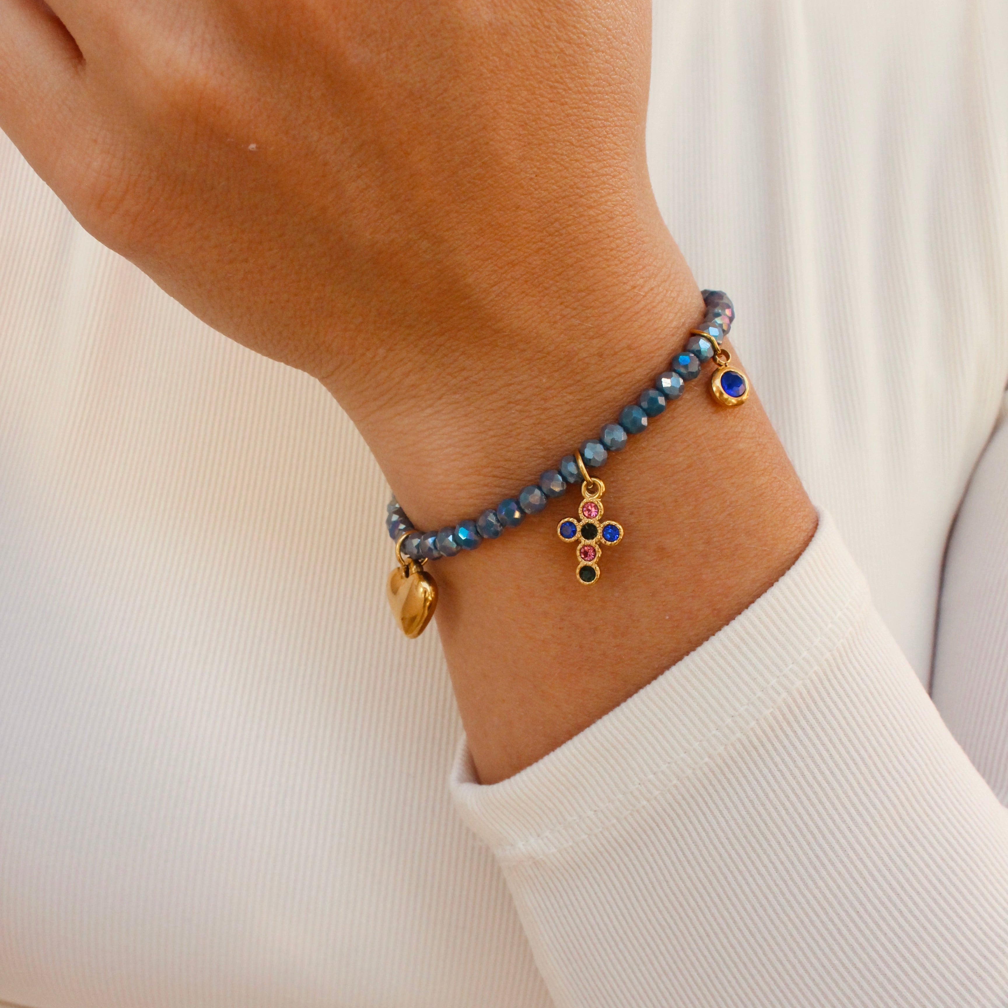 Bracelet ajustable à billes bleu