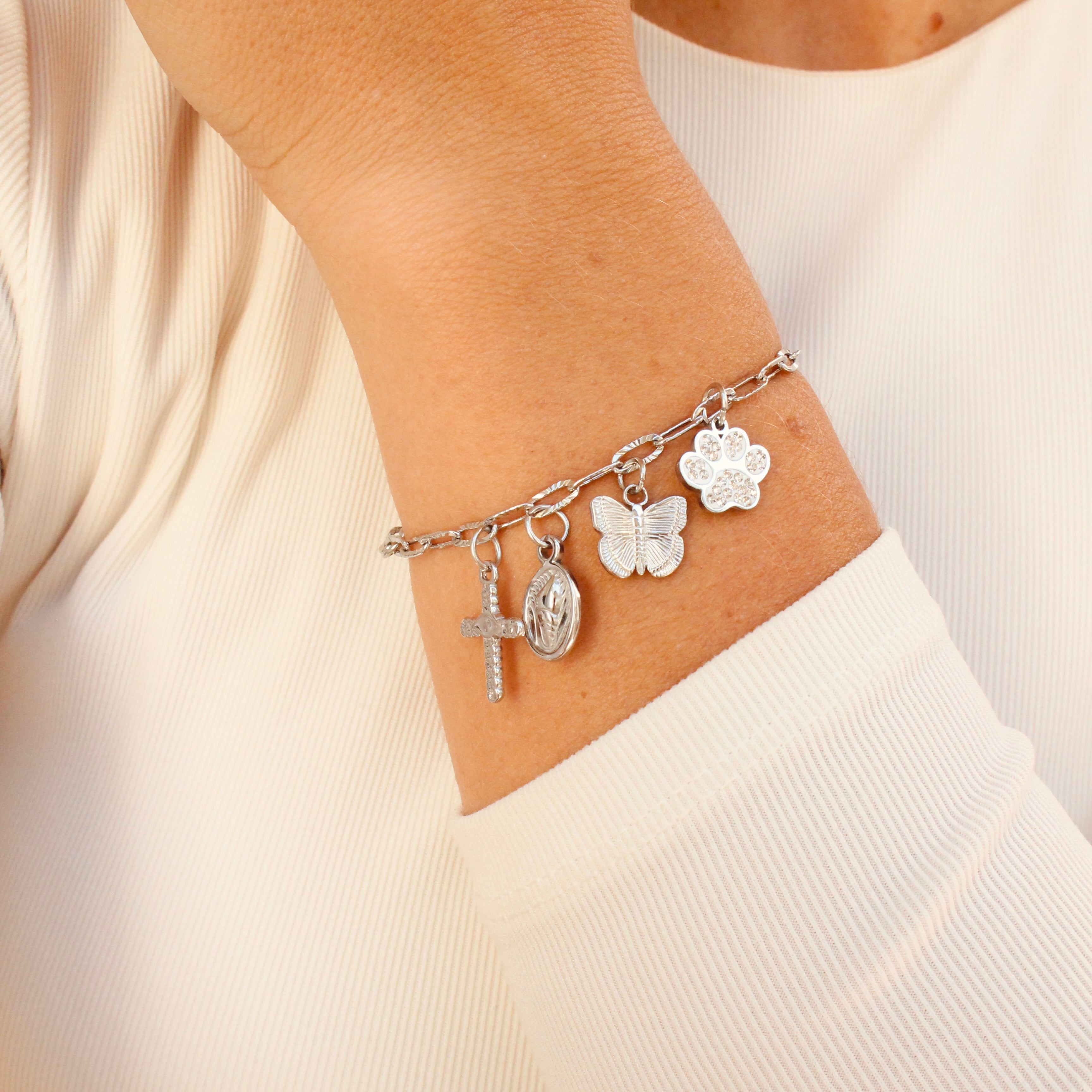 Bracelet maille martelée argent