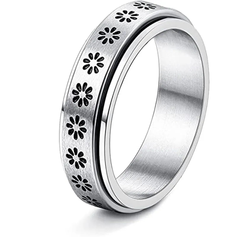 Bague de méditation Flora en acier inoxydable argent par créatival
