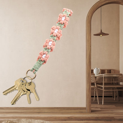 Porte-clé/bracelet fleurs roses