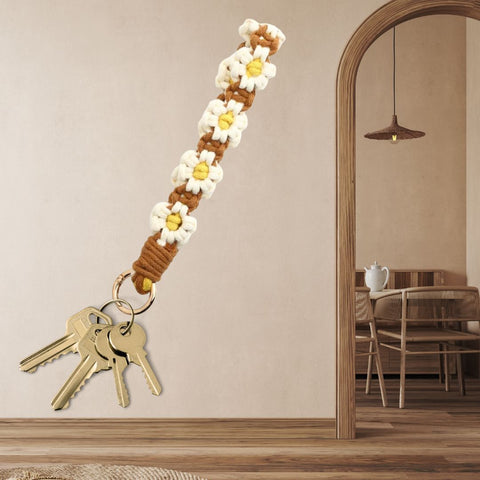 Porte-clé/bracelet fleurs crème