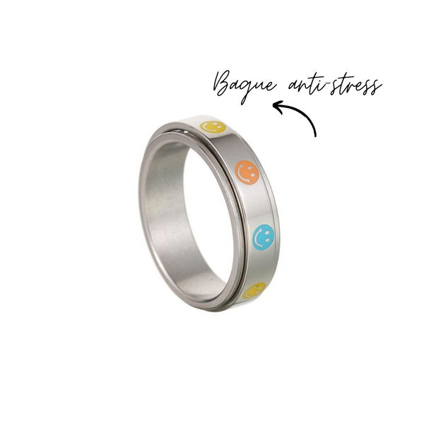 Mimi Smiley Multicolore - Bague de méditation argent
