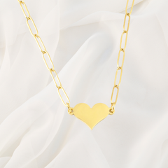 Collier paperclip cœur or