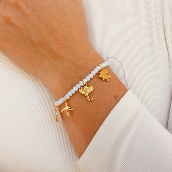 Bracelet ajustable à billes blanc