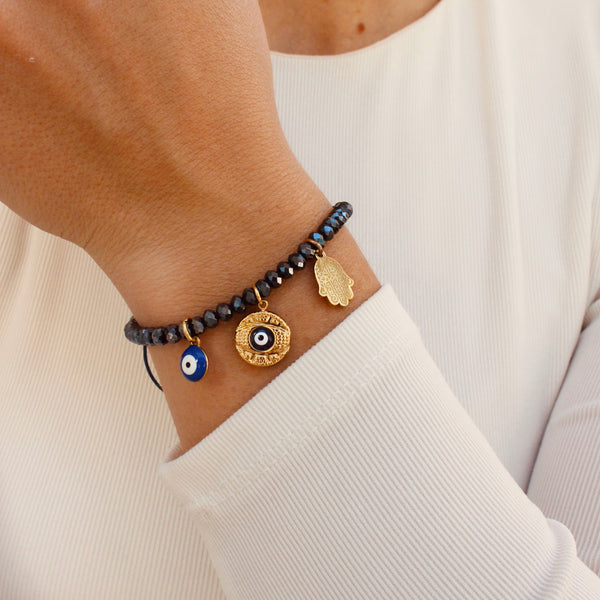 Bracelet ajustable à billes bleu